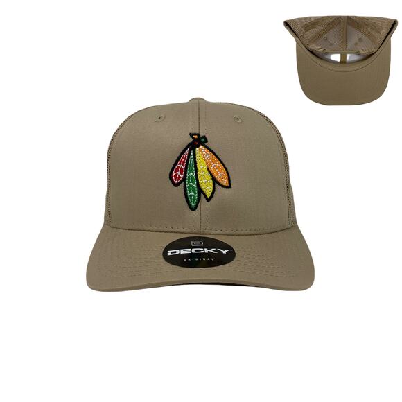 Indian Feather Bundle Trucker Hat in Khaki - Picture 1 of 7